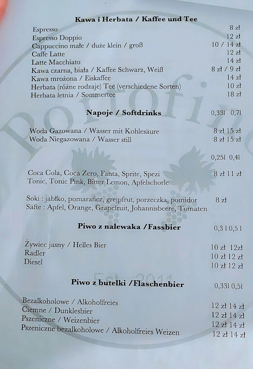 Speisekarte, Restaurant Portofino