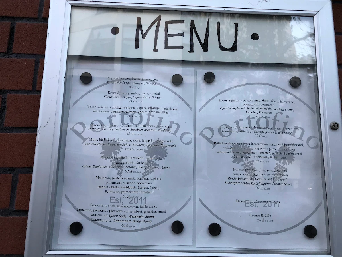 Speisekarte, Restaurant Portofino