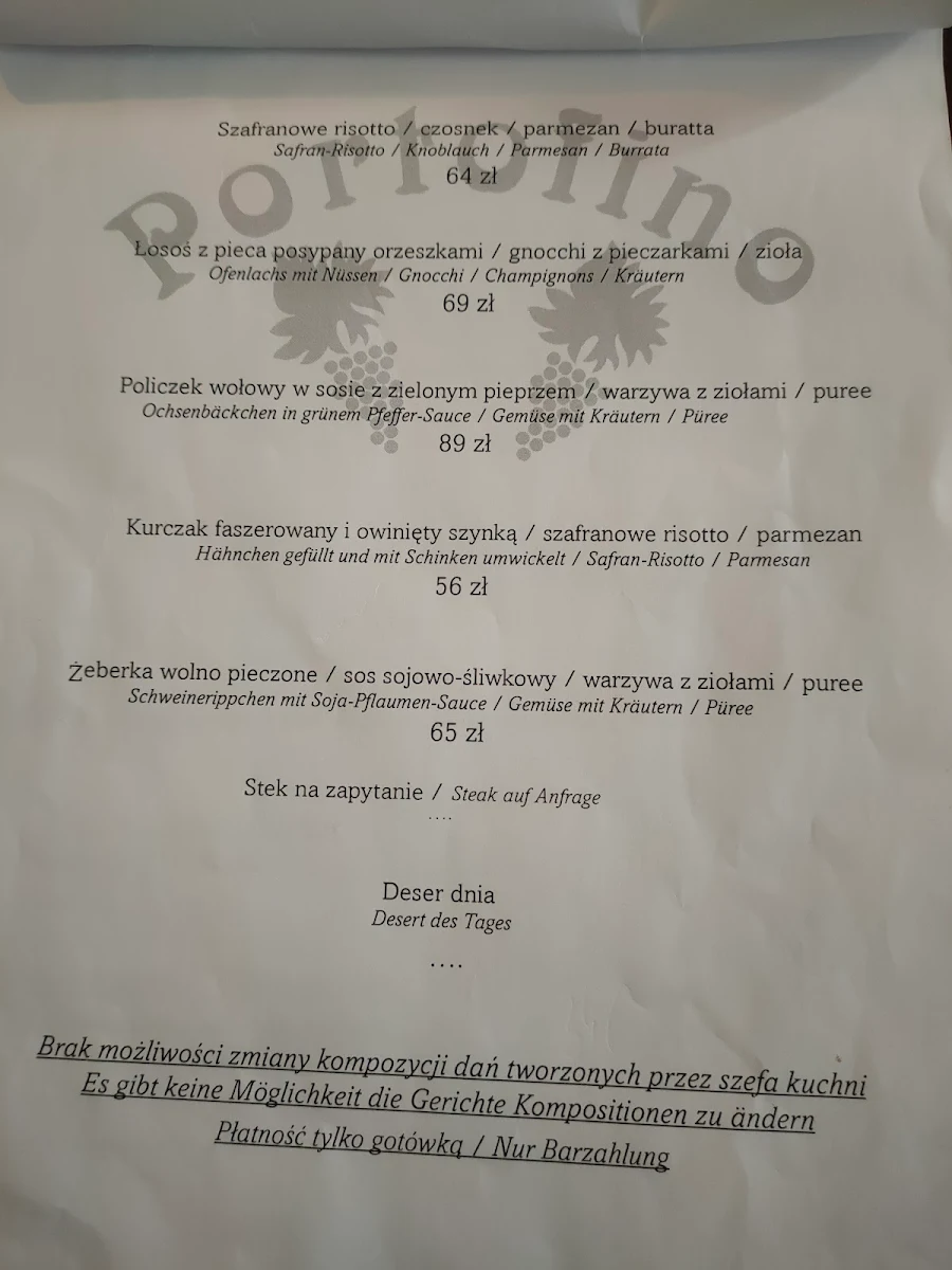 Speisekarte, Restaurant Portofino