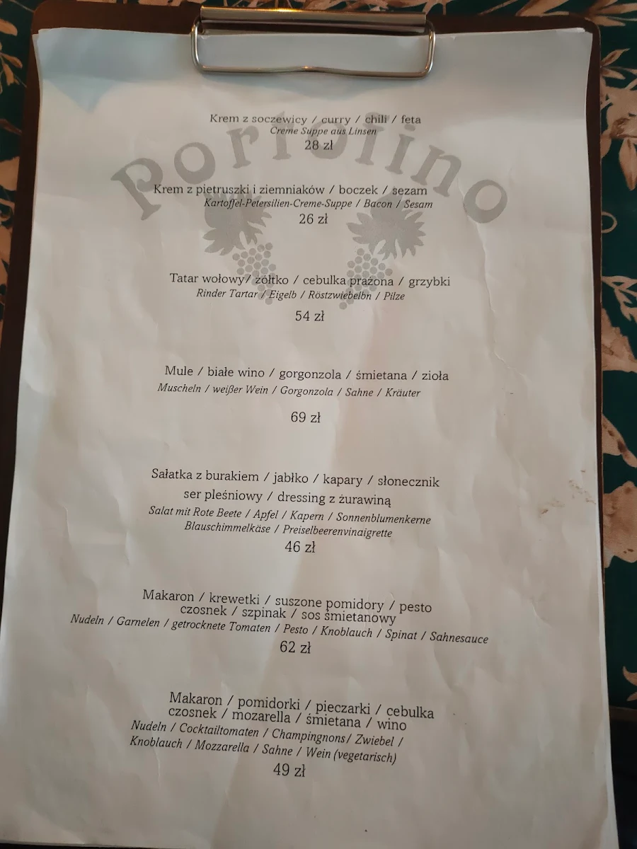 Speisekarte, Restaurant Portofino