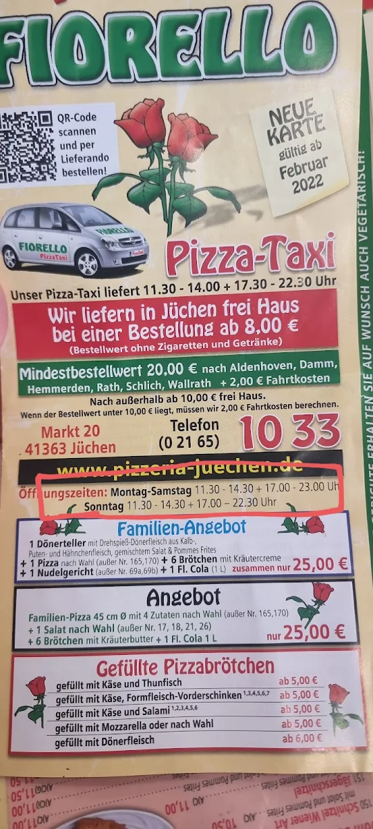 Speisekarte, Ayhan Binyil Pizzeria Fiorello
