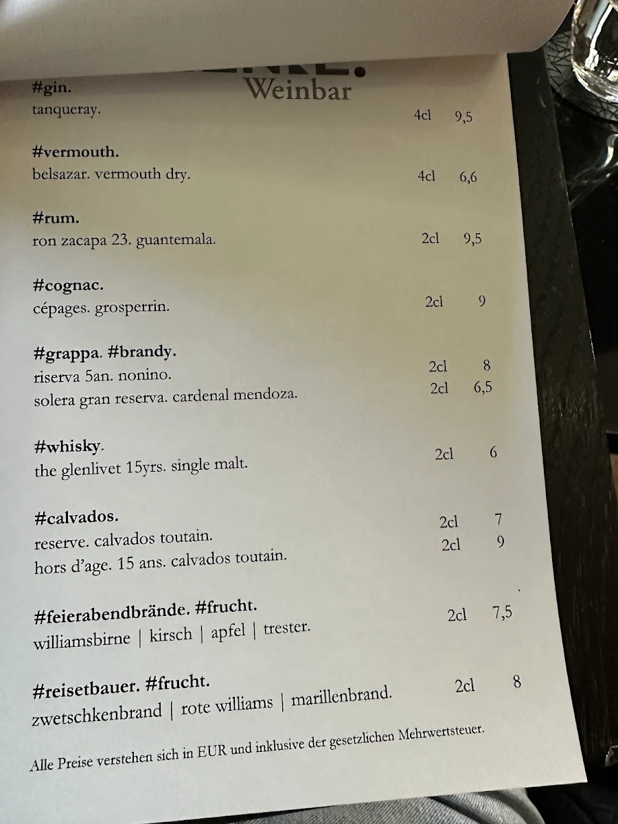 Speisekarte, HENNE. Weinbar