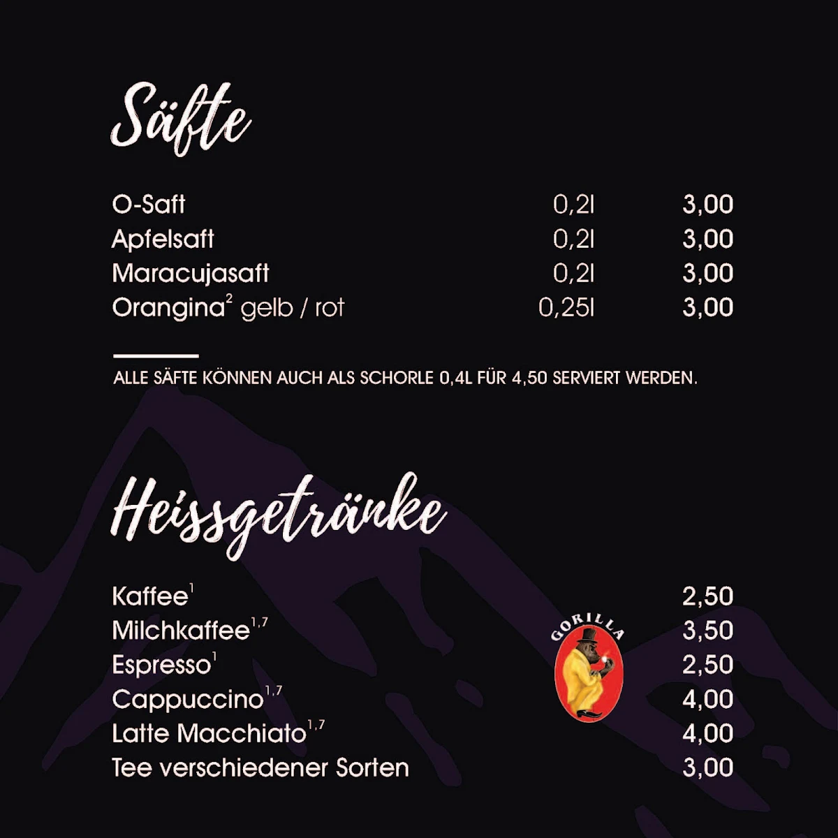 Speisekarte, Auszeit