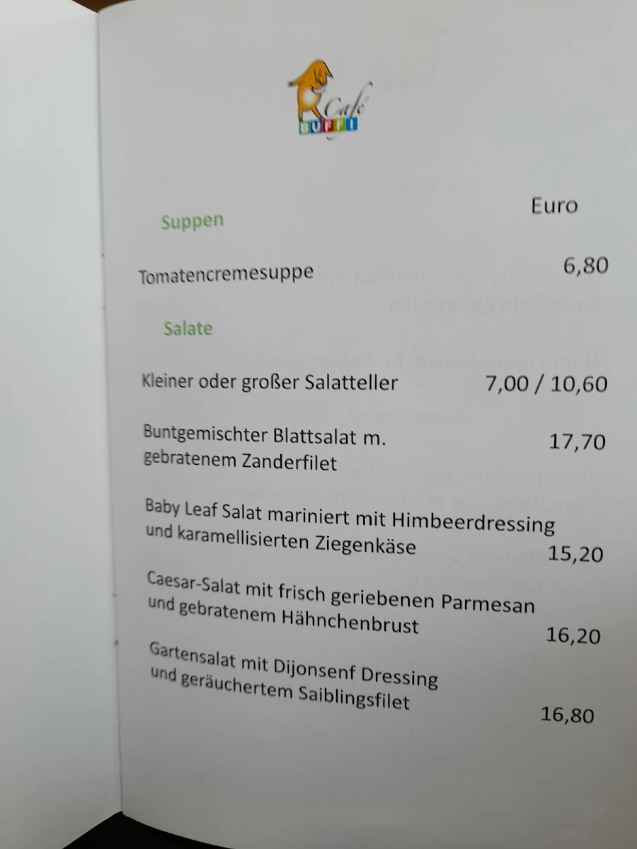 Speisekarte, BUFFI im Buchheim Museum