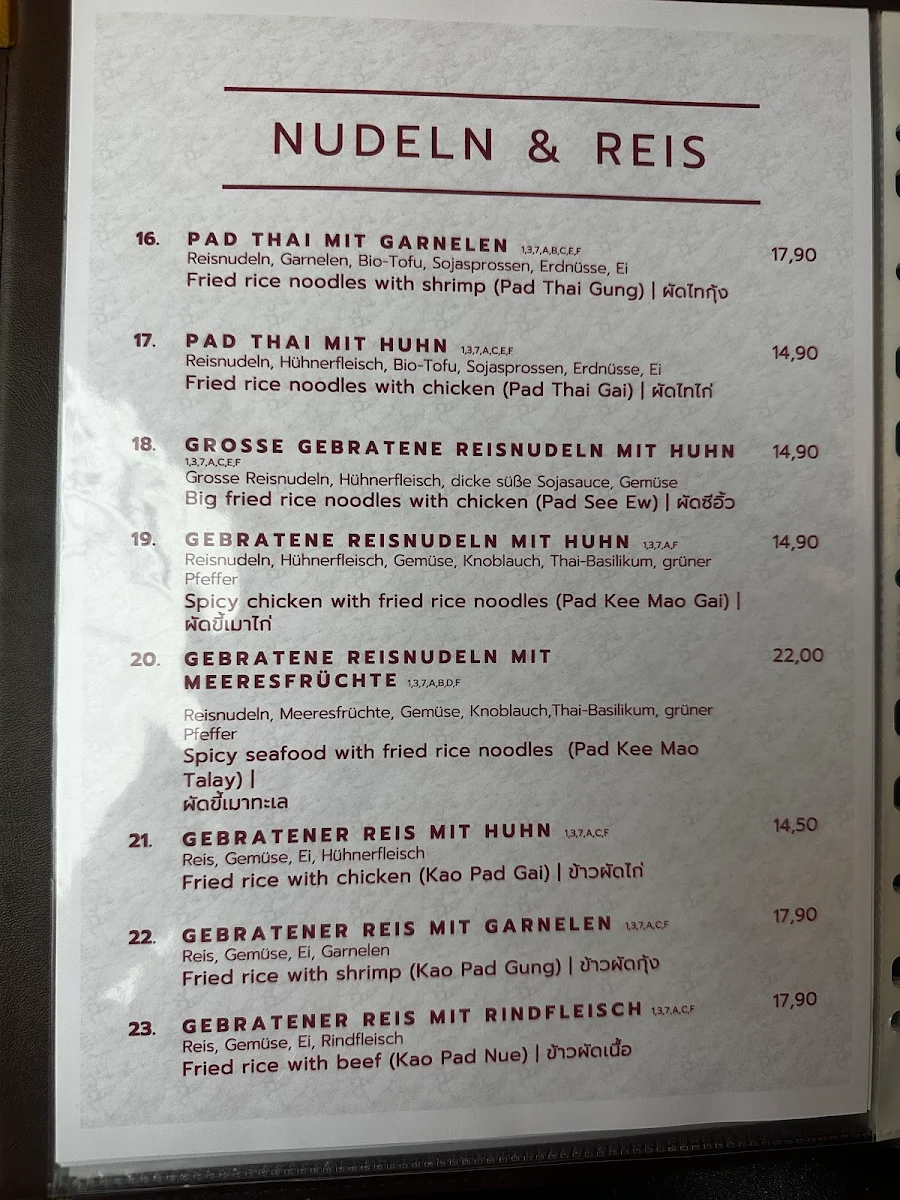 Speisekarte, Esszimmer