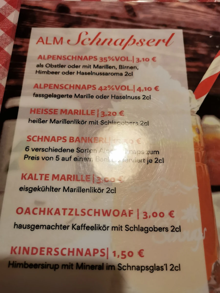 Speisekarte, Zwutschkerl Alm, original östereichische Schmankerl