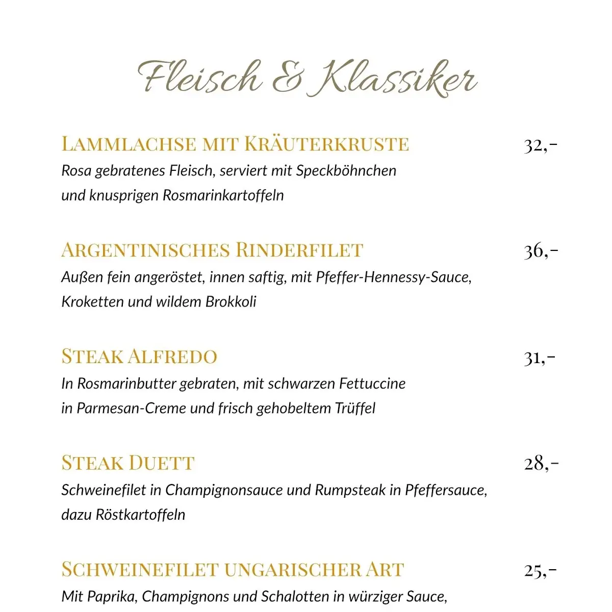 Speisekarte, Restaurant Grütering