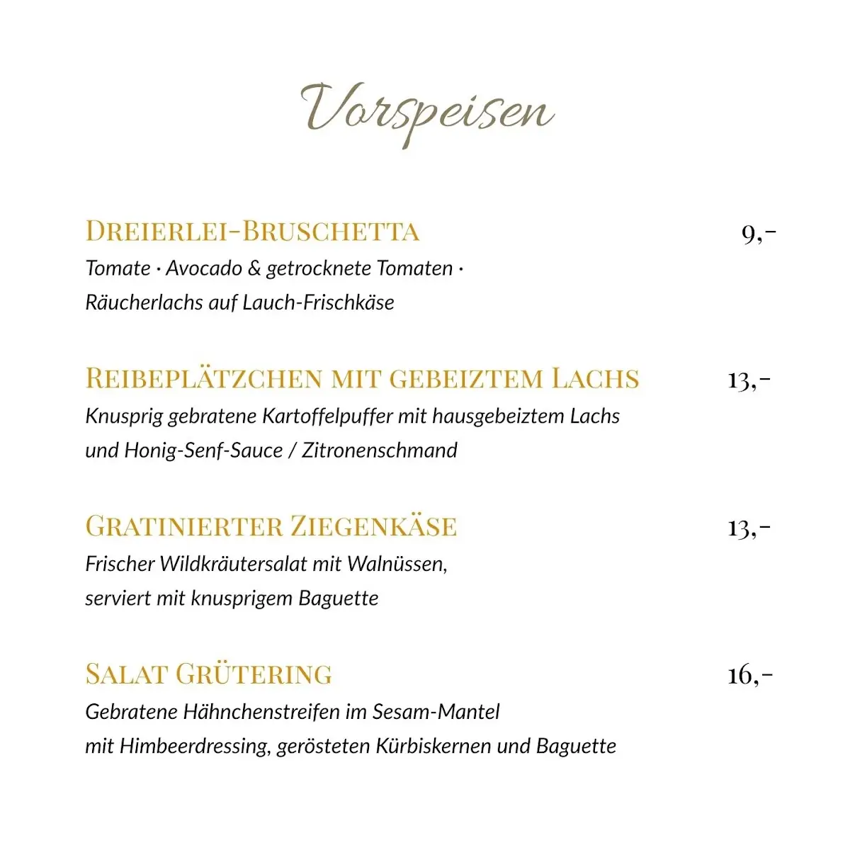 Speisekarte, Restaurant Grütering
