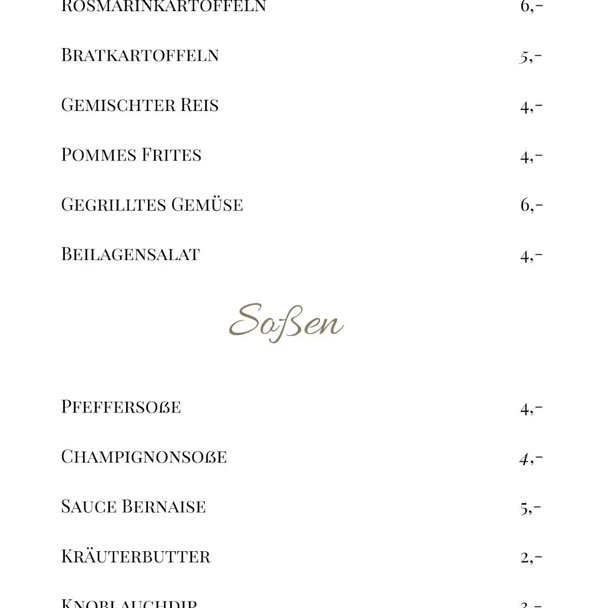 Speisekarte, Restaurant Grütering