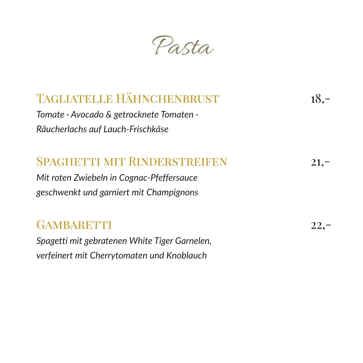Speisekarte, Restaurant Grütering