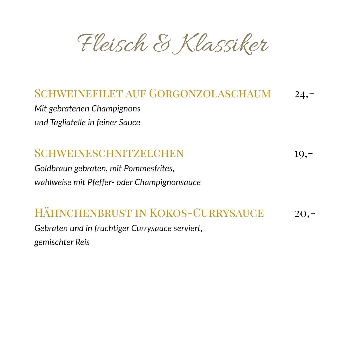 Speisekarte, Restaurant Grütering