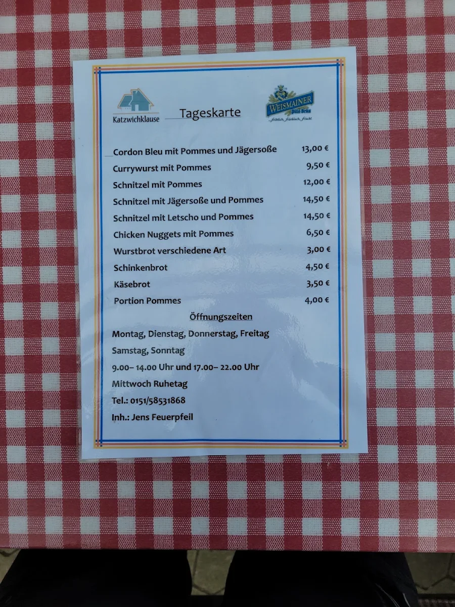 Speisekarte, Gasthof Katzwichklause