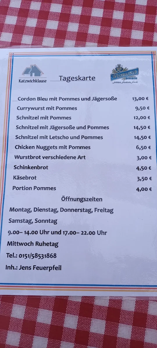 Speisekarte, Gasthof Katzwichklause