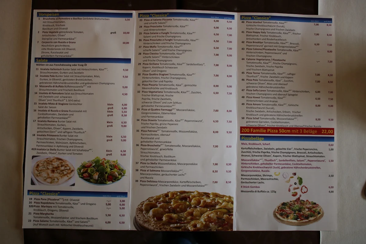 Speisekarte, Pizzeria La Stella Mainz