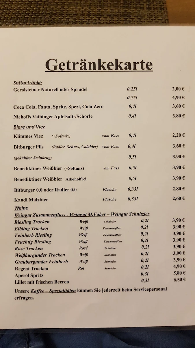 Speisekarte, Das Fischerhaus Konz