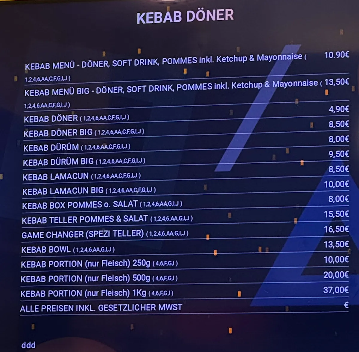 Speisekarte, Döner Game