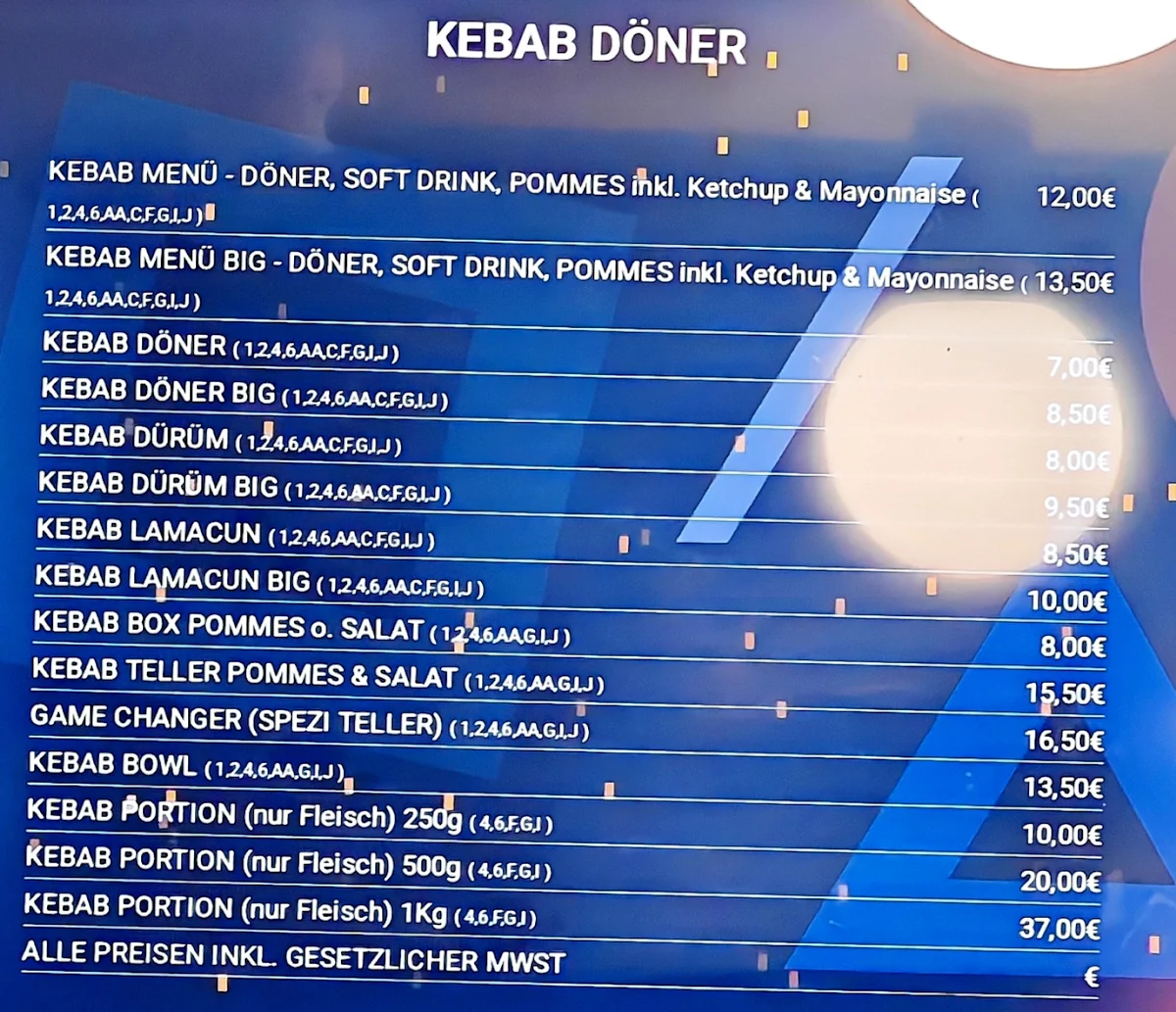 Speisekarte, Döner Game