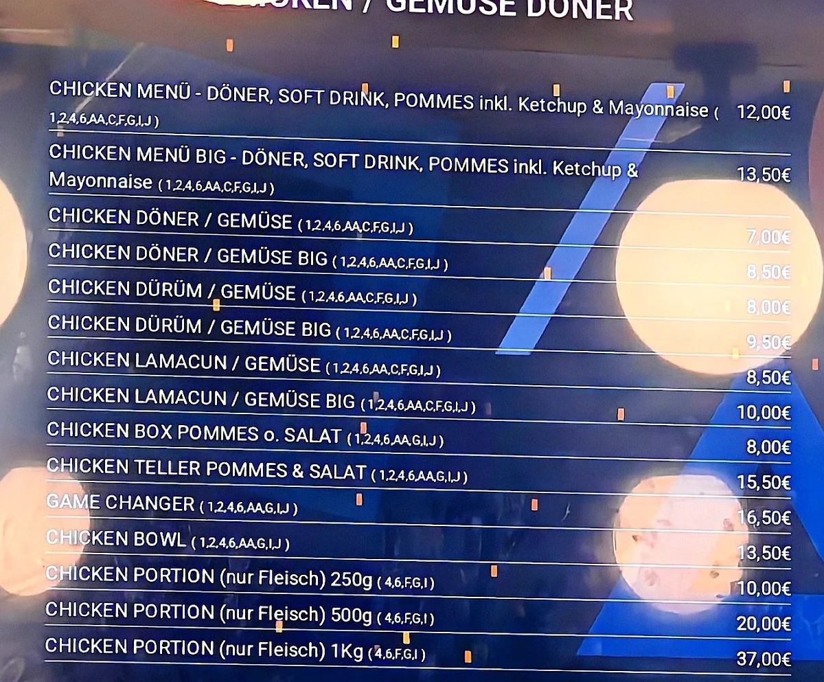 Speisekarte, Döner Game