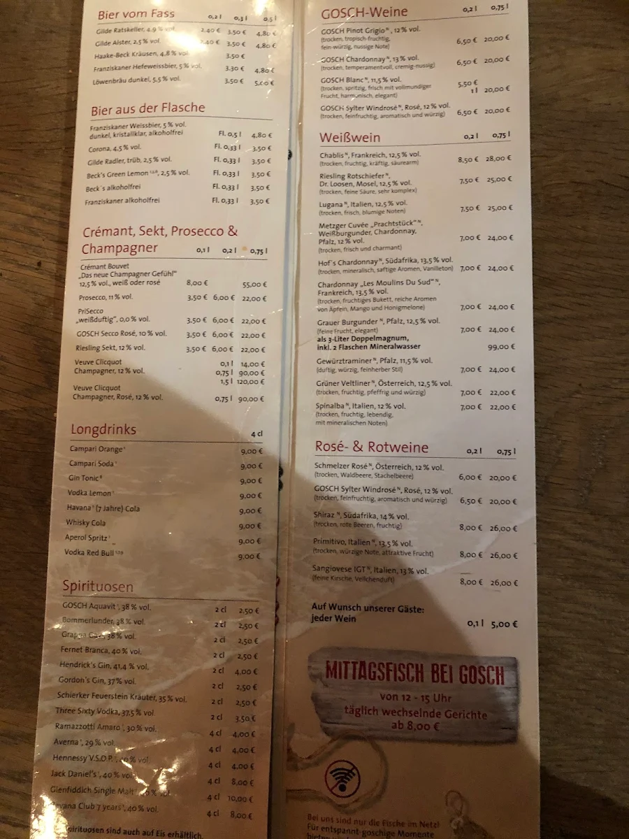 Speisekarte, GOSCH an der Markthalle