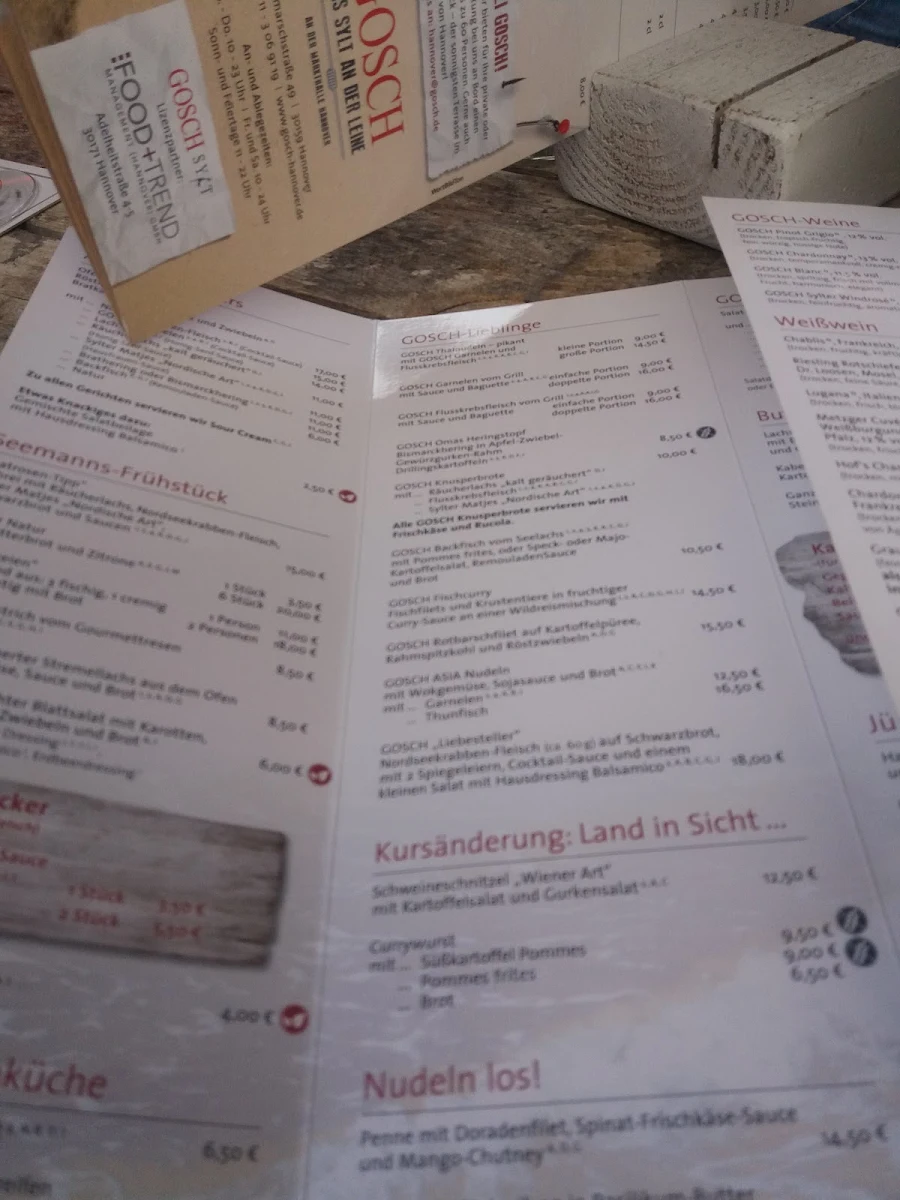 Speisekarte, GOSCH an der Markthalle