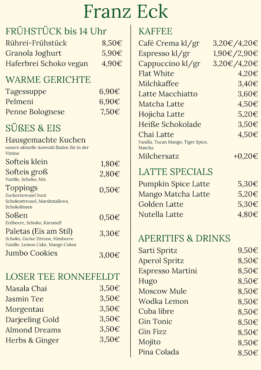 Speisekarte, Franz Eck - Hofladen & Café