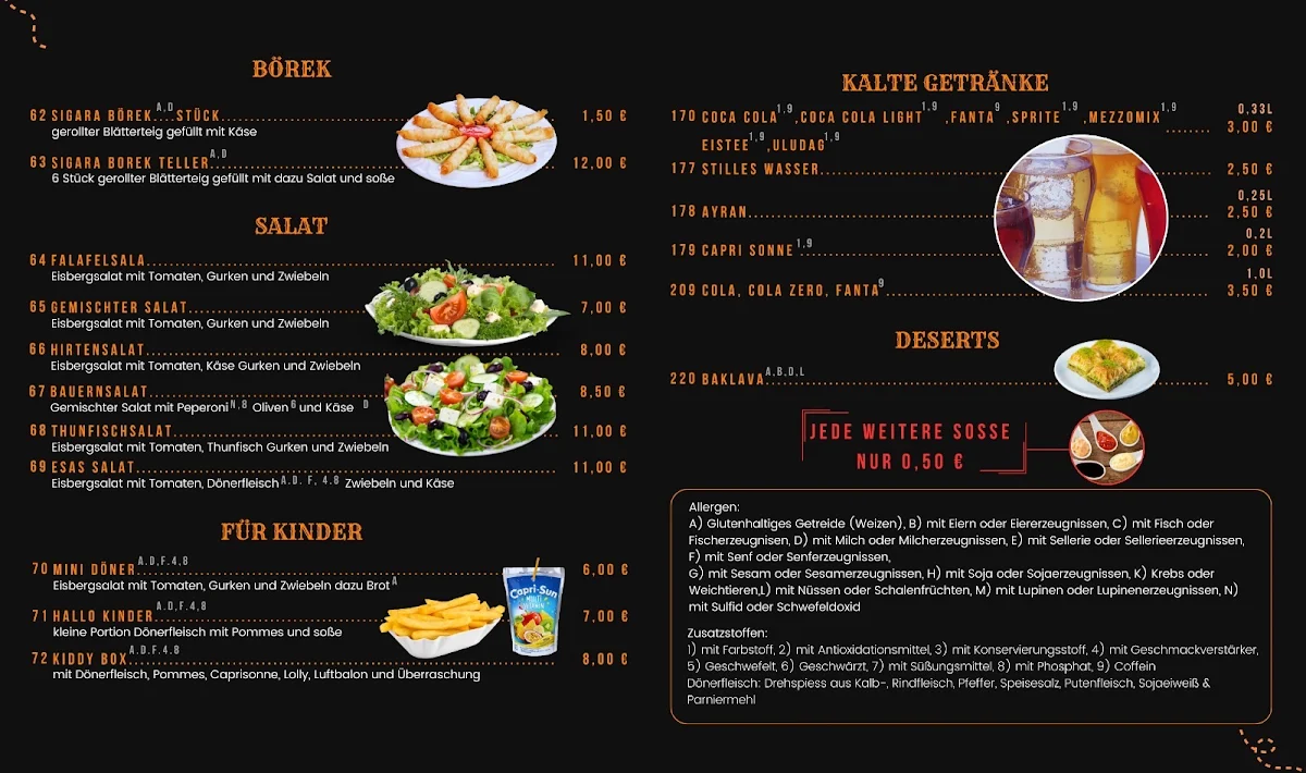 Speisekarte, Esas Kebab Haus