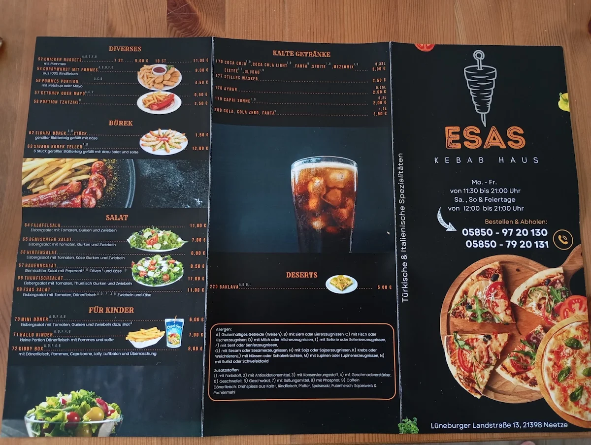 Speisekarte, Esas Kebab Haus