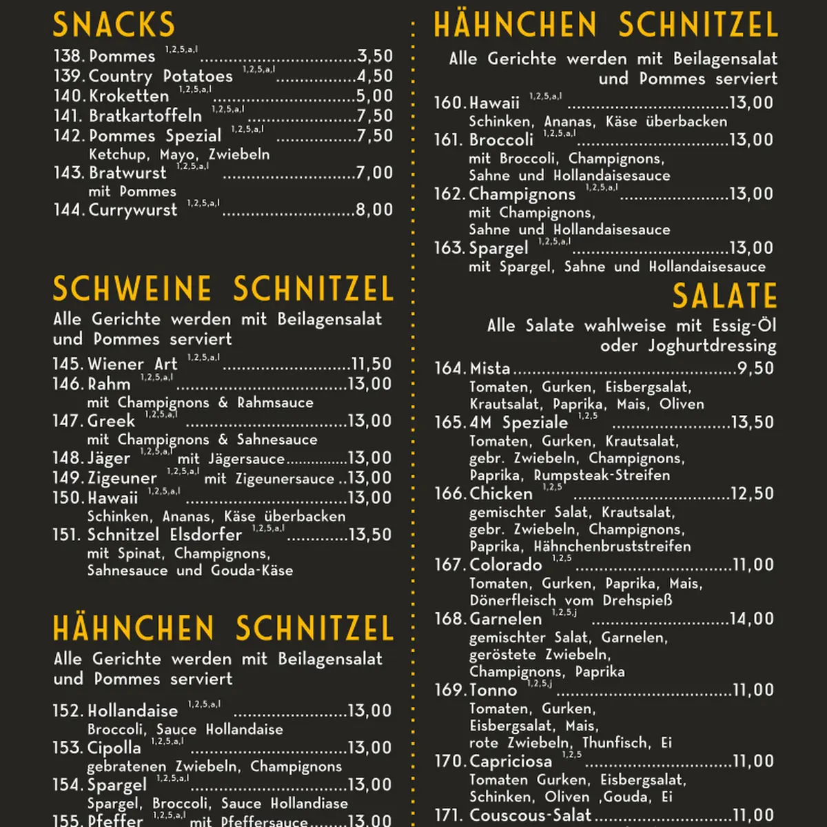 Speisekarte, 4 Mahlzeiten Restaurant