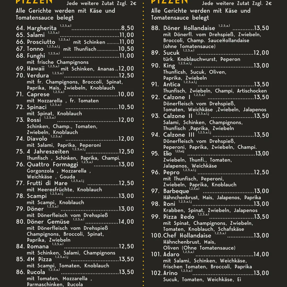 Speisekarte, 4 Mahlzeiten Restaurant