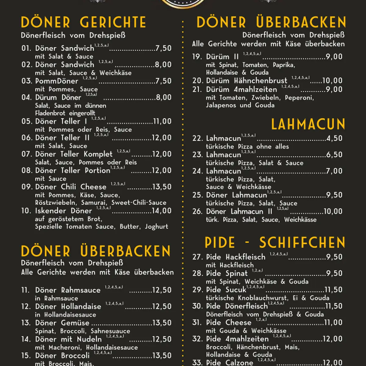 Speisekarte, 4 Mahlzeiten Restaurant