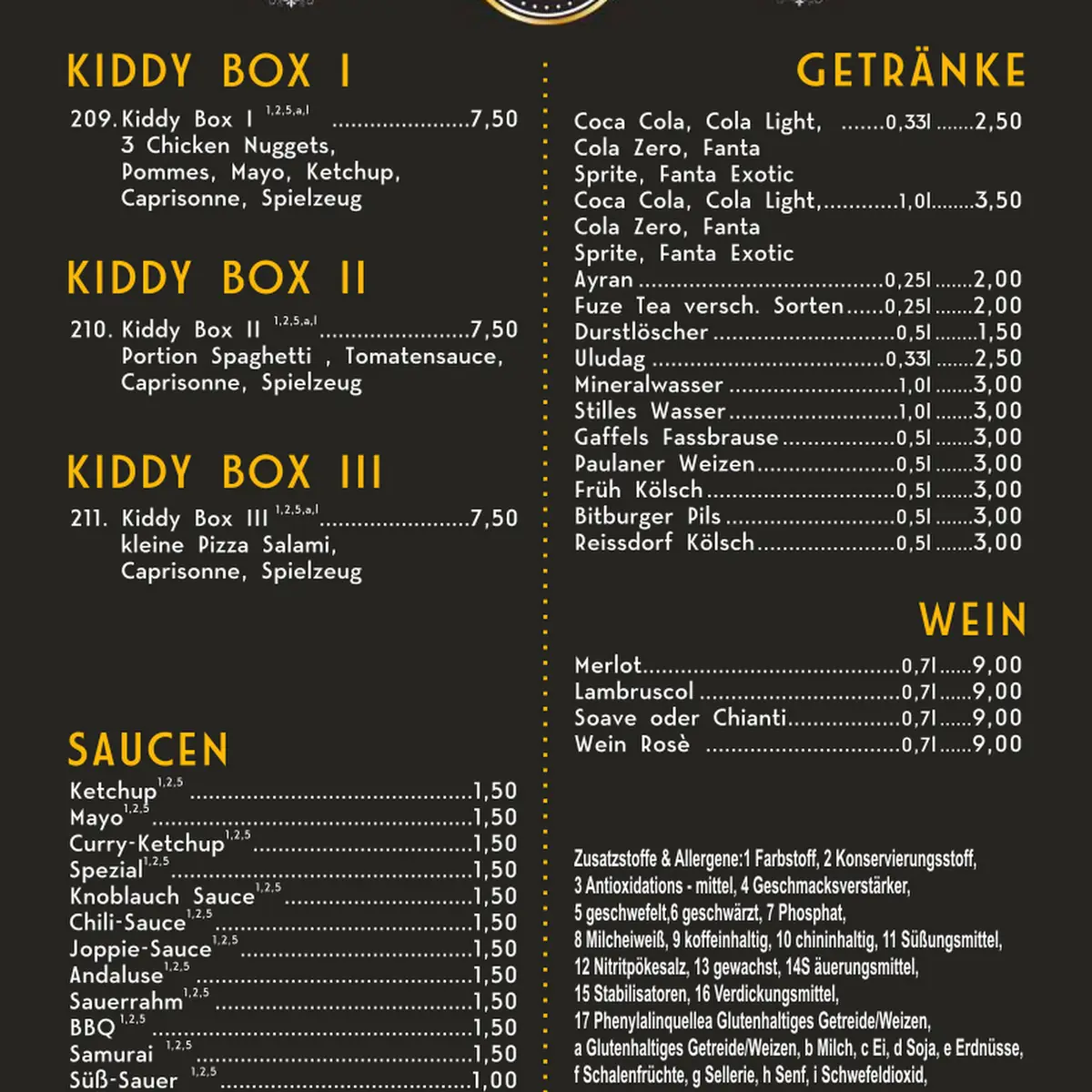 Speisekarte, 4 Mahlzeiten Restaurant