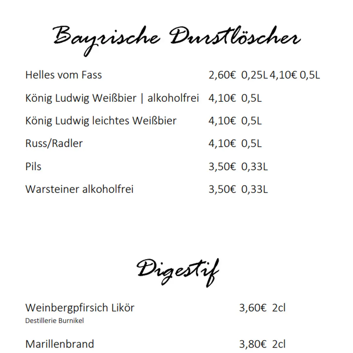 Speisekarte, Kultur Bistro