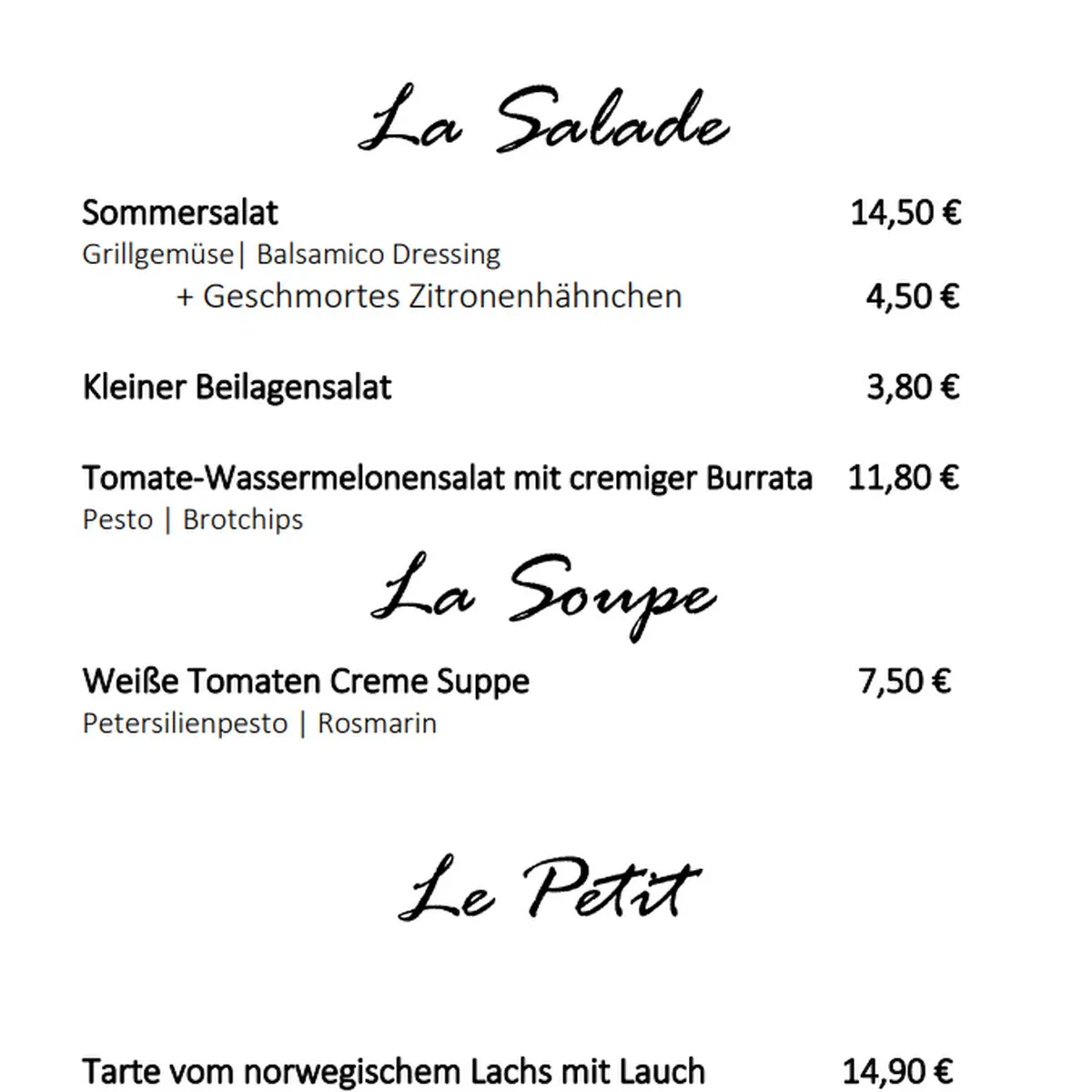 Speisekarte, Kultur Bistro