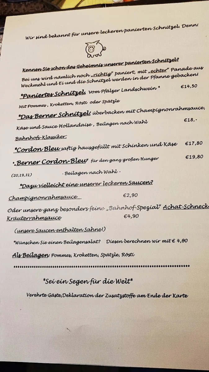 Speisekarte, Zum Bahnhof