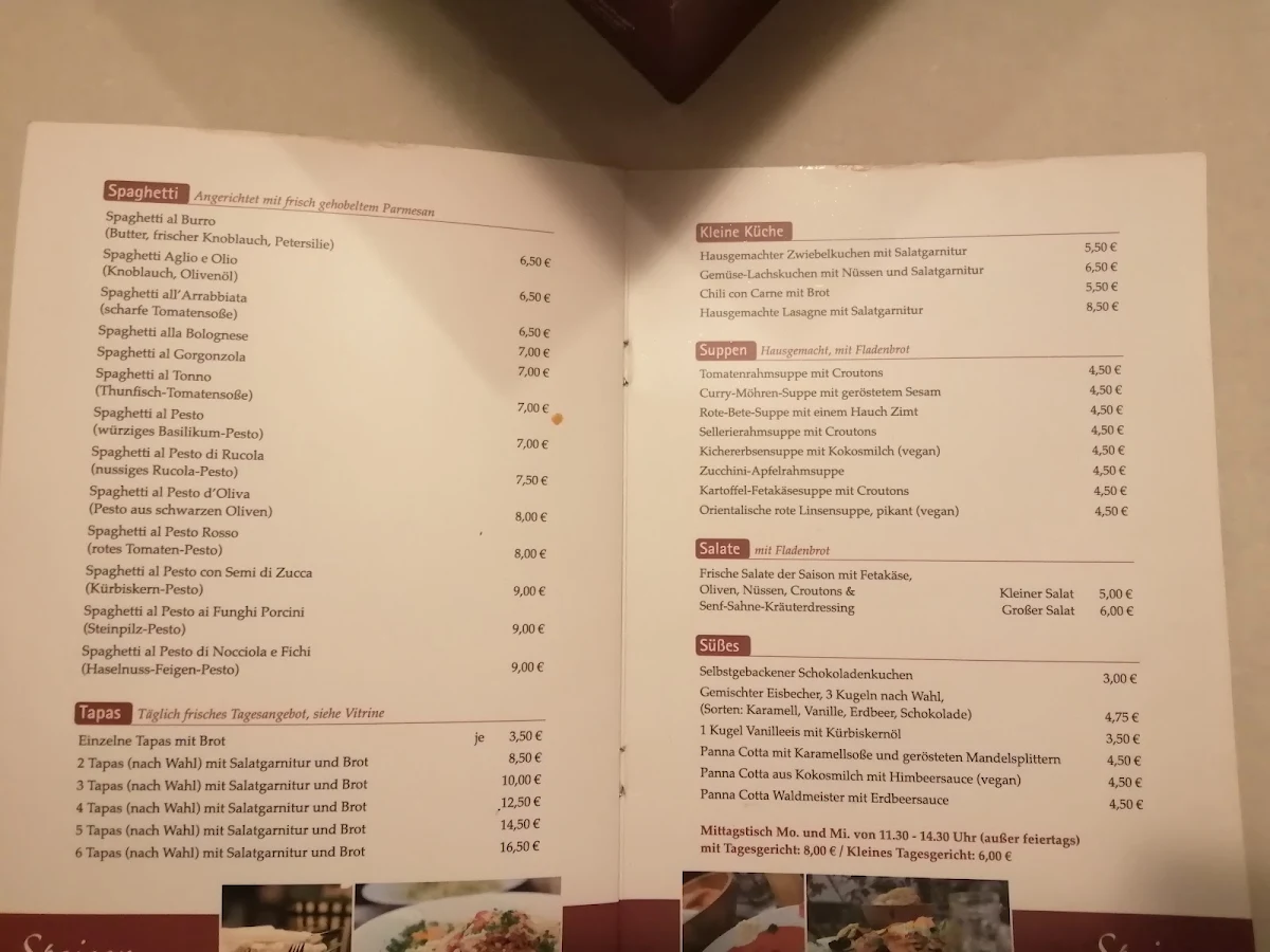Speisekarte, Bistro Galerie Fürth