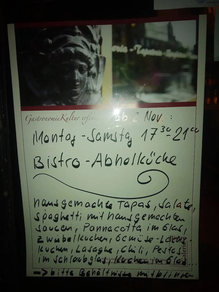 Speisekarte, Bistro Galerie Fürth