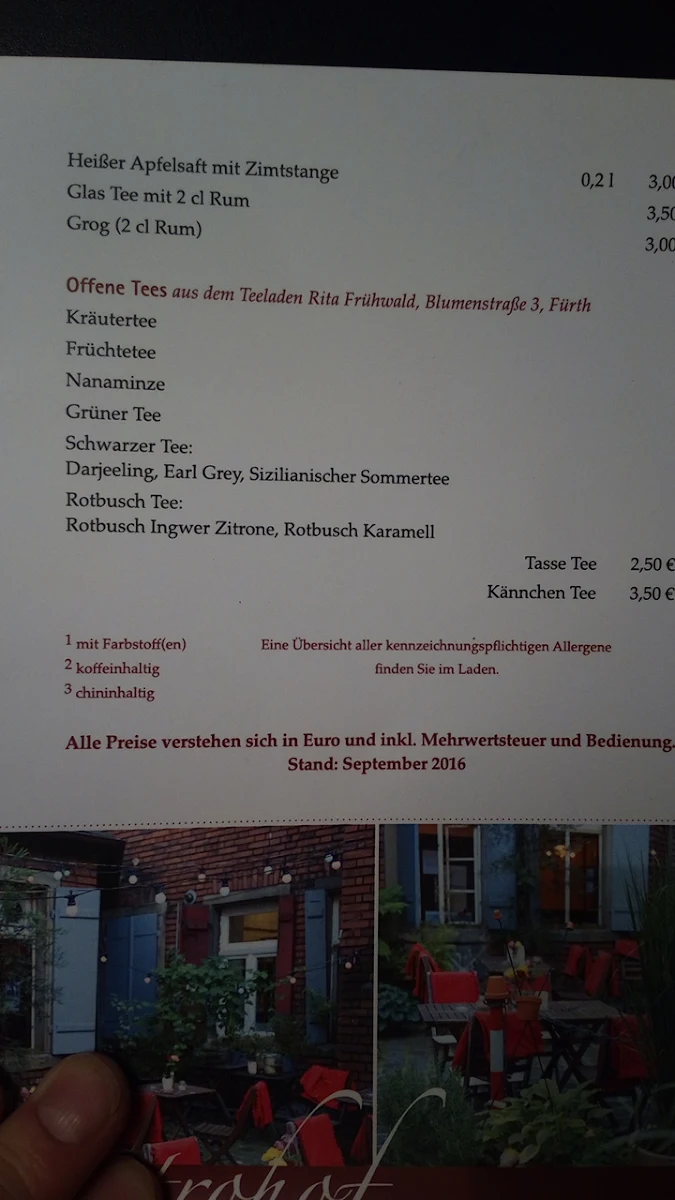 Speisekarte, Bistro Galerie Fürth