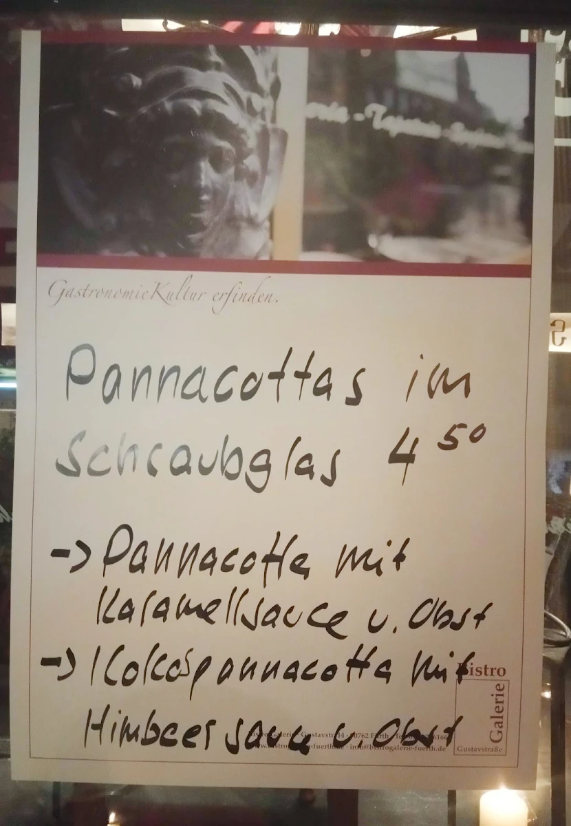 Speisekarte, Bistro Galerie Fürth