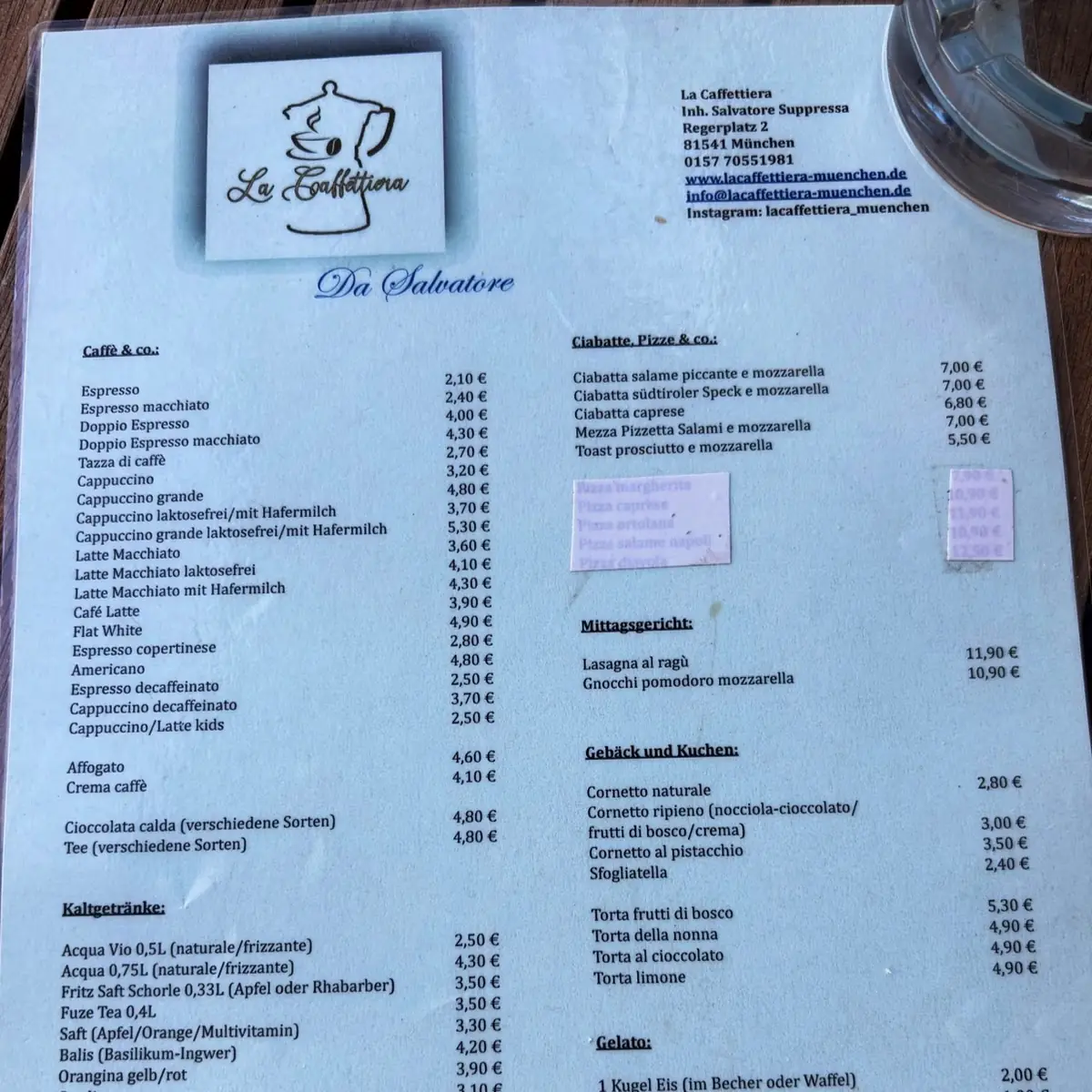 Speisekarte, La Caffettiera