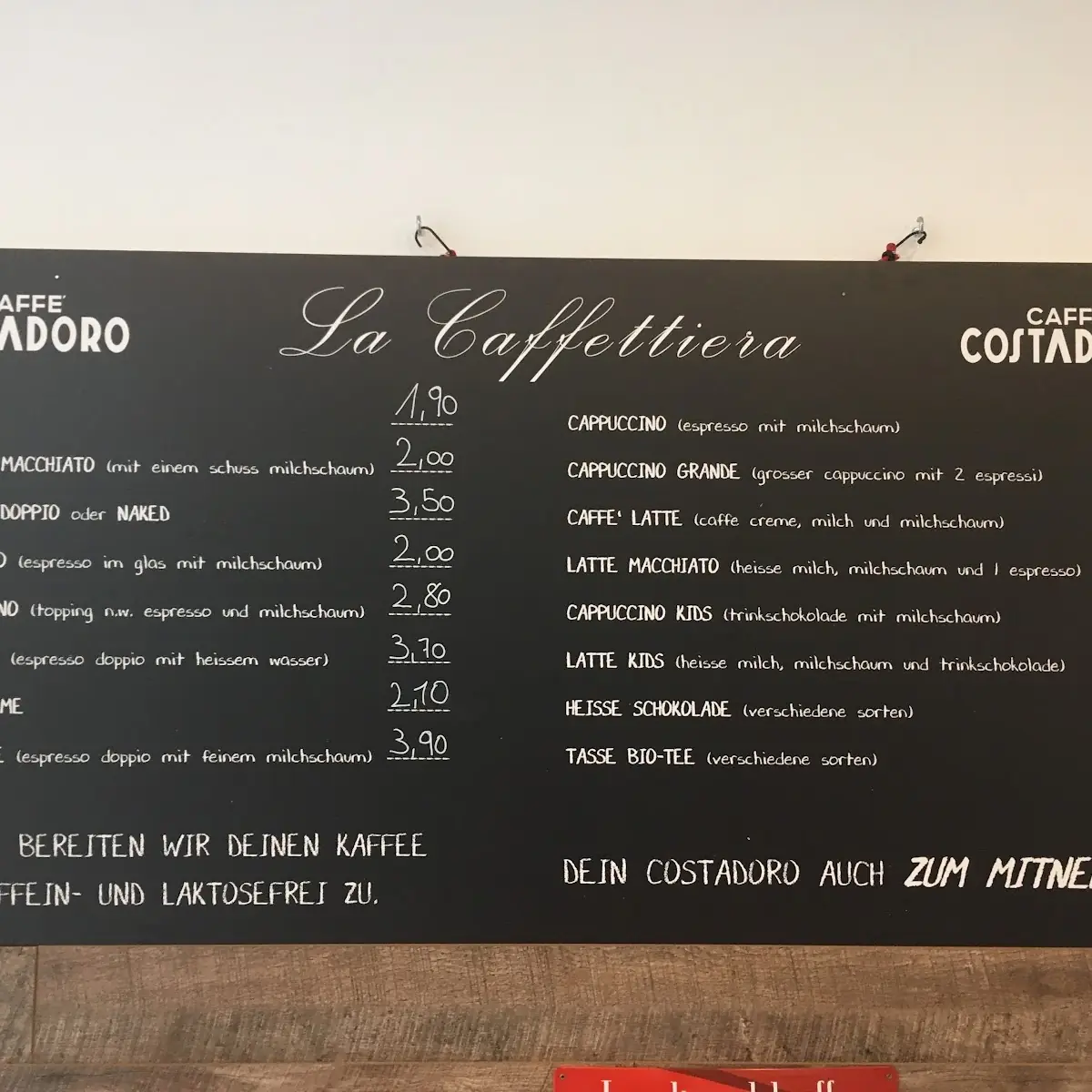 Speisekarte, La Caffettiera