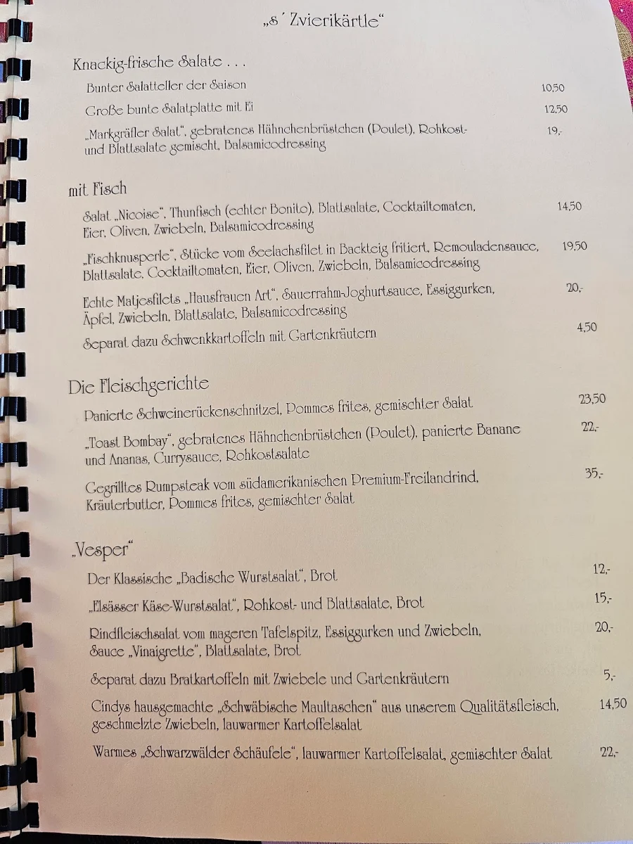 Speisekarte, Restaurant Café Elke