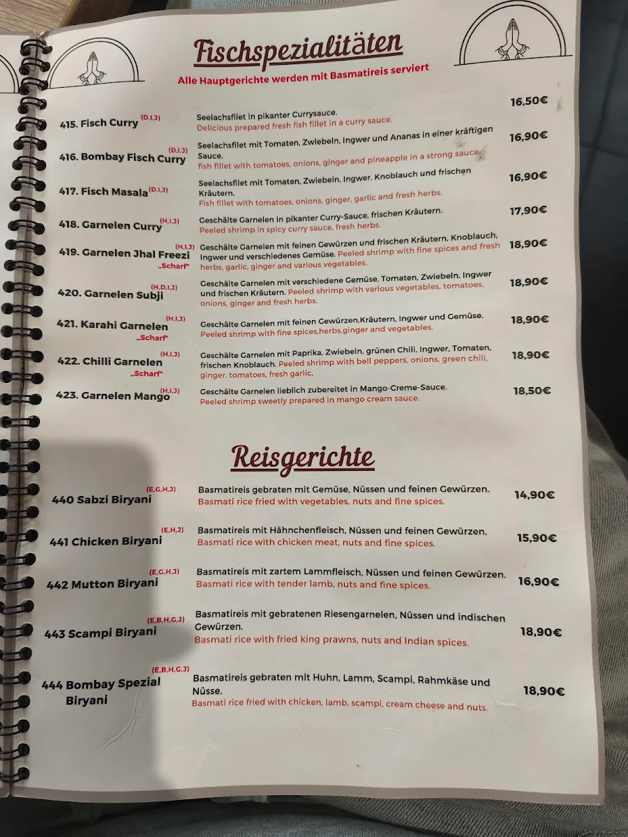 Speisekarte, Namaste Metzingen Indisches Restaurant