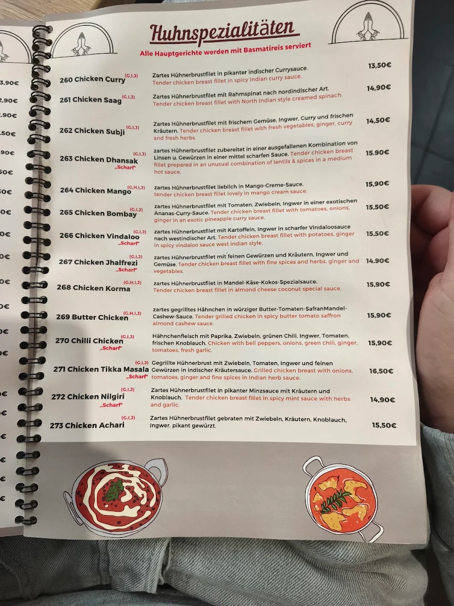 Speisekarte, Namaste Metzingen Indisches Restaurant