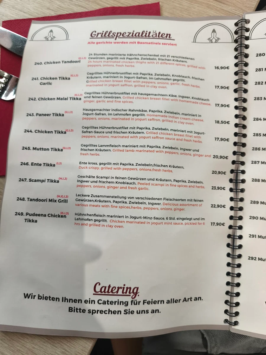 Speisekarte, Namaste Metzingen Indisches Restaurant