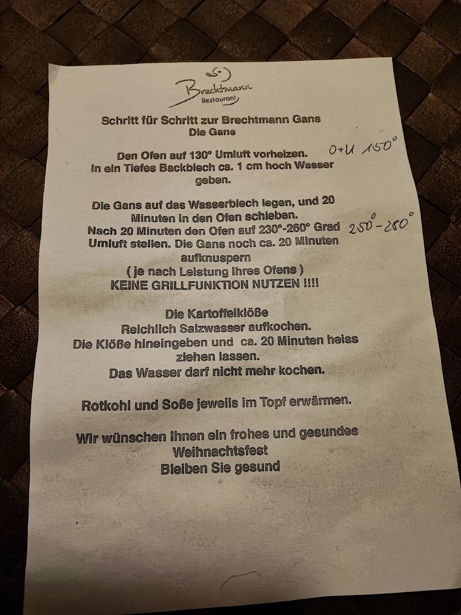Speisekarte, Restaurant Brechtmann in Scharbeutz-Schürsdorf