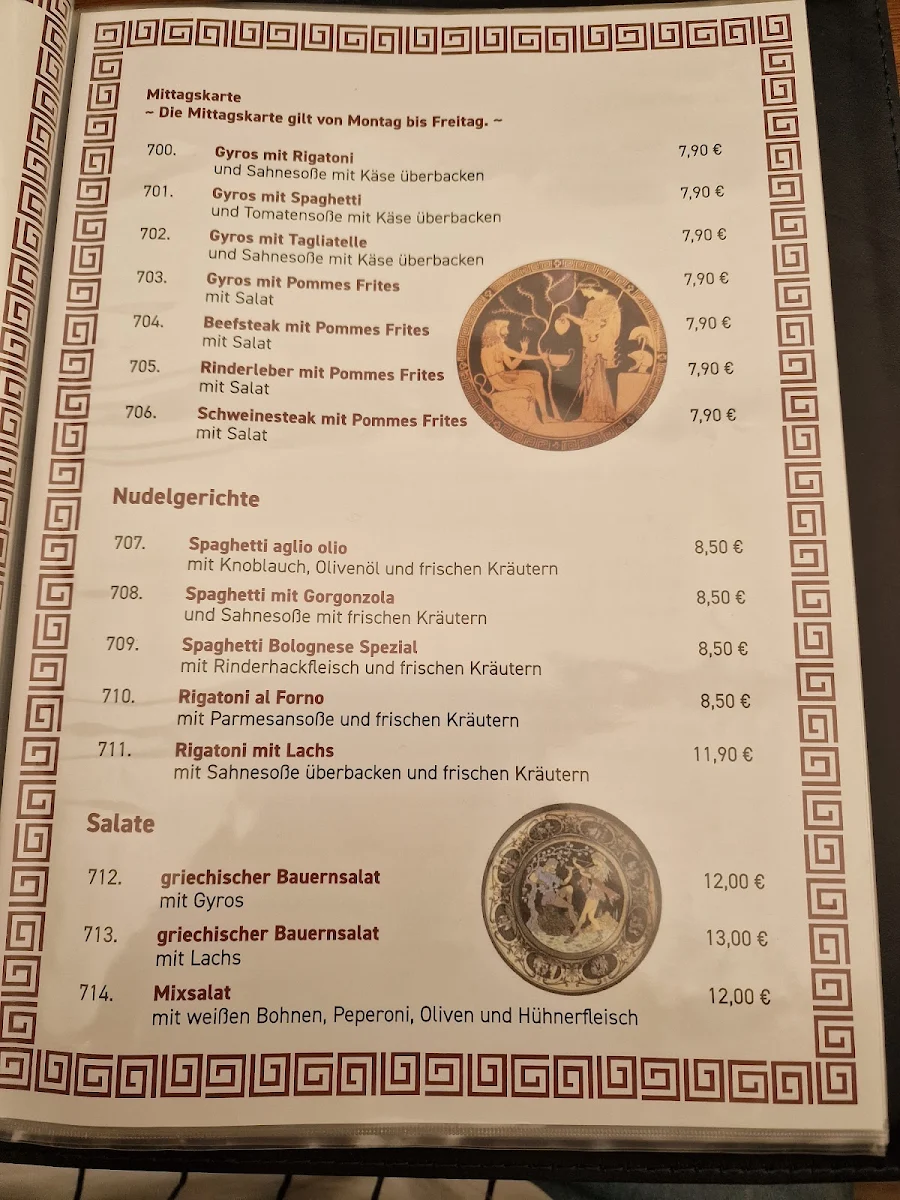 Speisekarte, Restaurant DIONYSOS