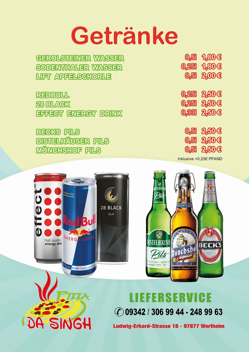 Speisekarte, Pizzeria Da Singh - Ihr Liefer- und Abholservice / 97877 Wertheim