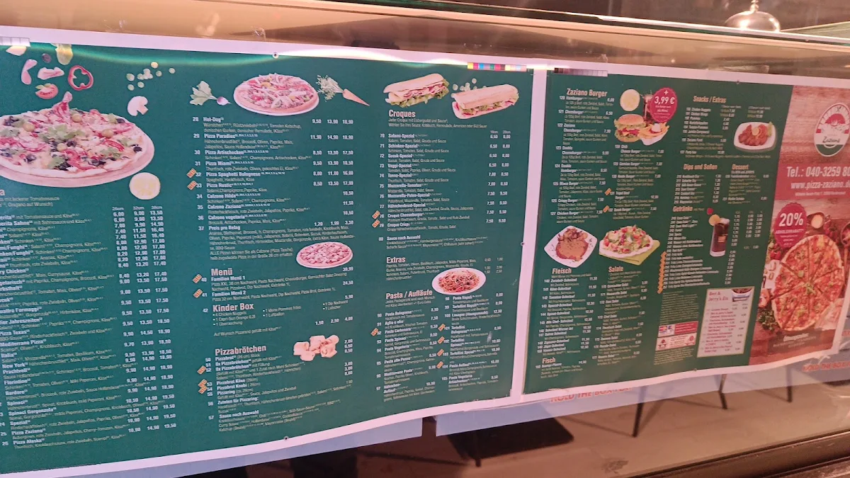 Speisekarte, Zaziano Pizza