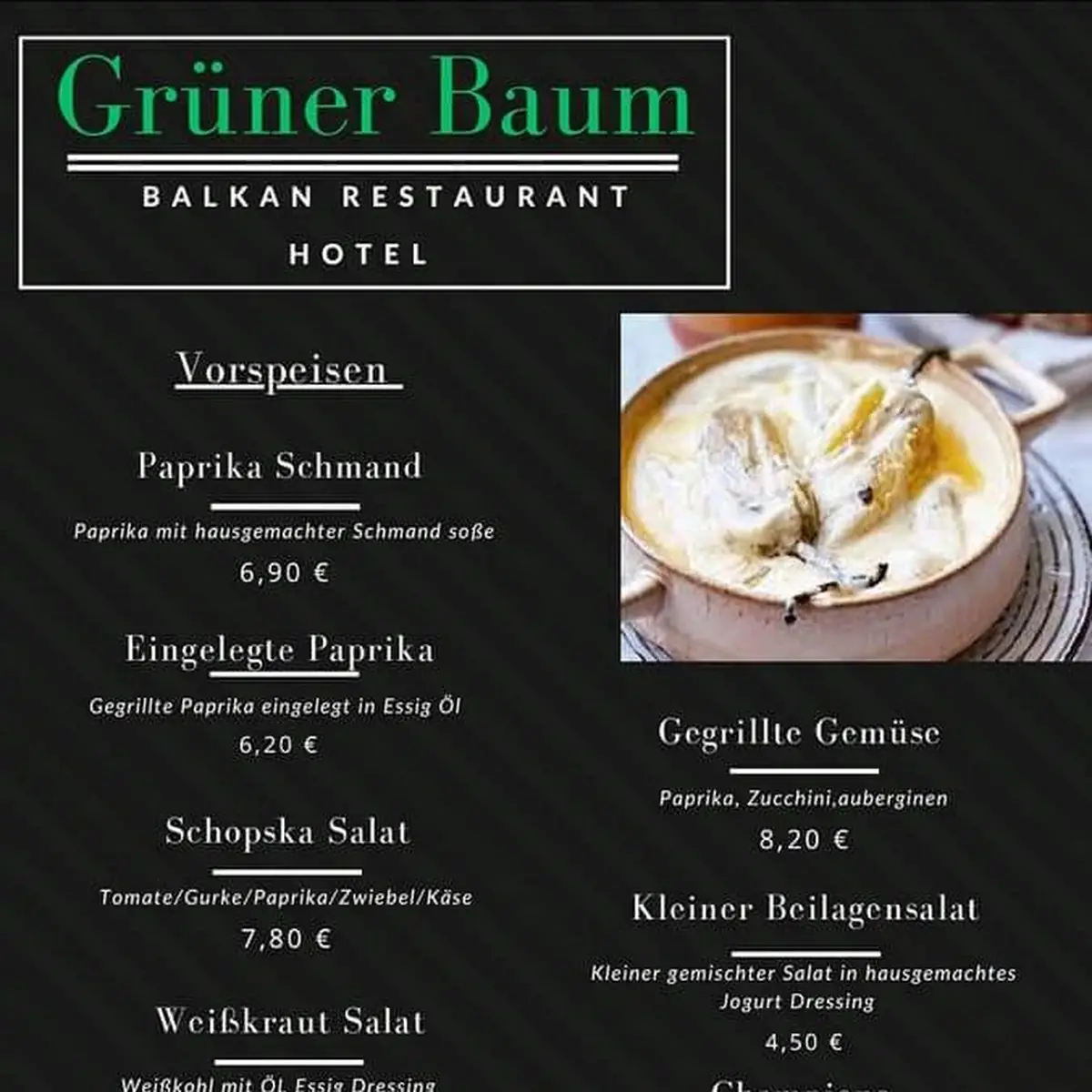 Speisekarte, Hotel & Restaurant „Grüner Baum“ - Neuenbürg / Inhaber Safet Humaj