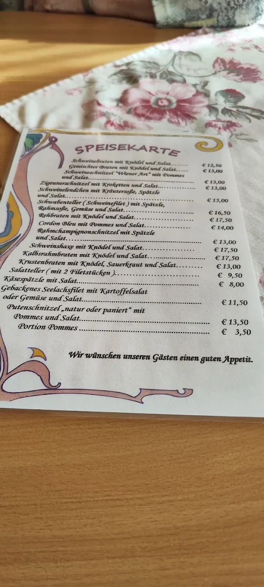 Speisekarte, Gasthaus Lingauer
